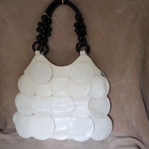 Vintage 60's Vinyl Off White Hobo w/ bead handles